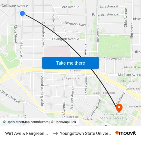 Wirt Ave & Fairgreen Ave to Youngstown State University map