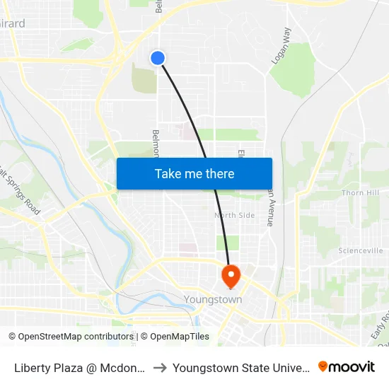 Liberty Plaza @ Mcdonalds to Youngstown State University map