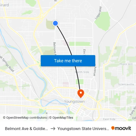 Belmont Ave & Goldie St to Youngstown State University map