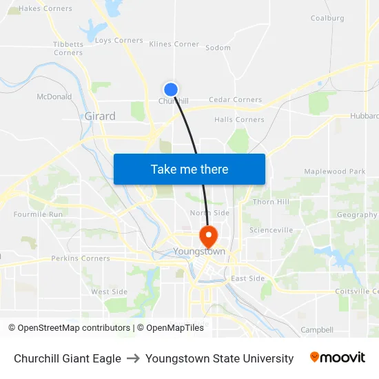 Churchill Giant Eagle to Youngstown State University map