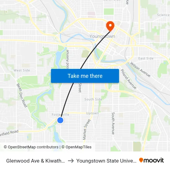 Glenwood Ave & Kiwatha Rd to Youngstown State University map
