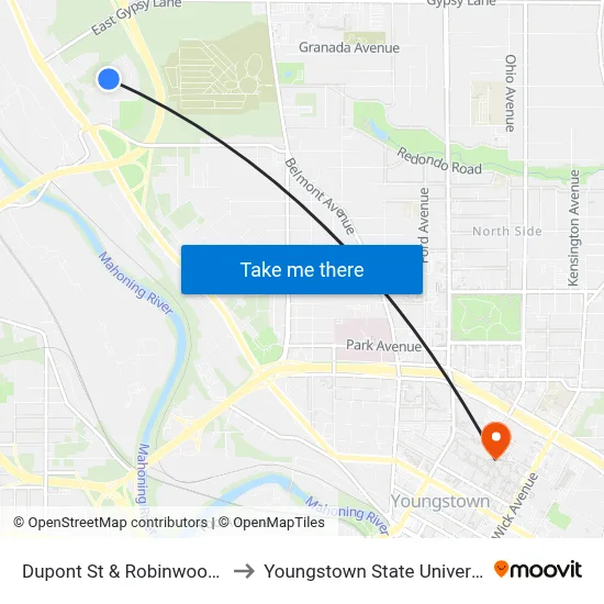 Dupont St & Robinwood Pl to Youngstown State University map