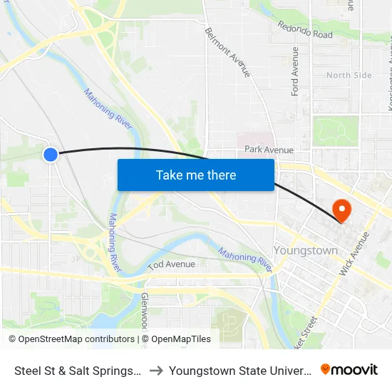 Steel St & Salt Springs Rd to Youngstown State University map