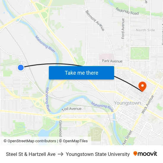 Steel St & Hartzell Ave to Youngstown State University map