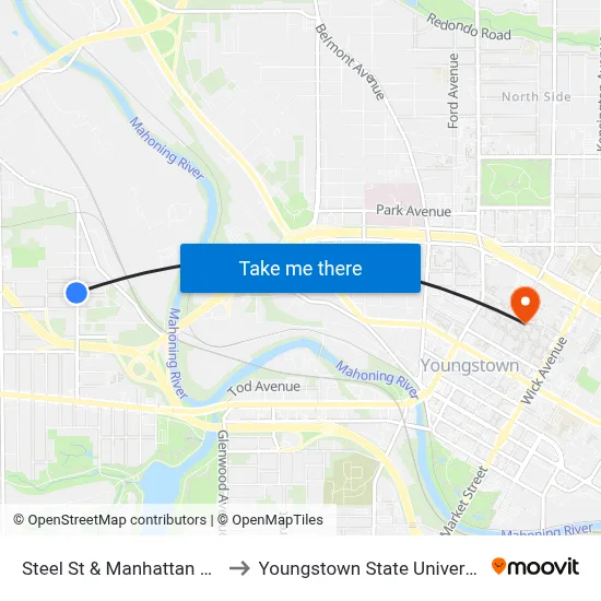 Steel St & Manhattan Ave to Youngstown State University map