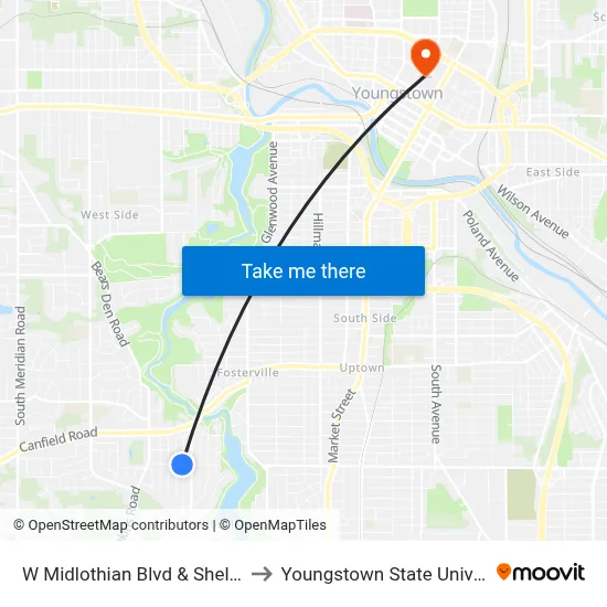 W Midlothian Blvd & Shelby Rd to Youngstown State University map