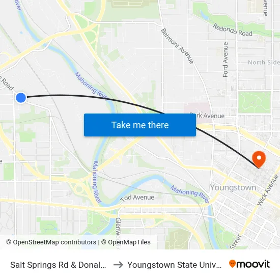 Salt Springs Rd & Donald Ave to Youngstown State University map