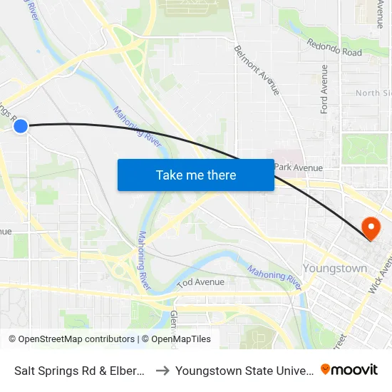 Salt Springs Rd & Elberen St to Youngstown State University map