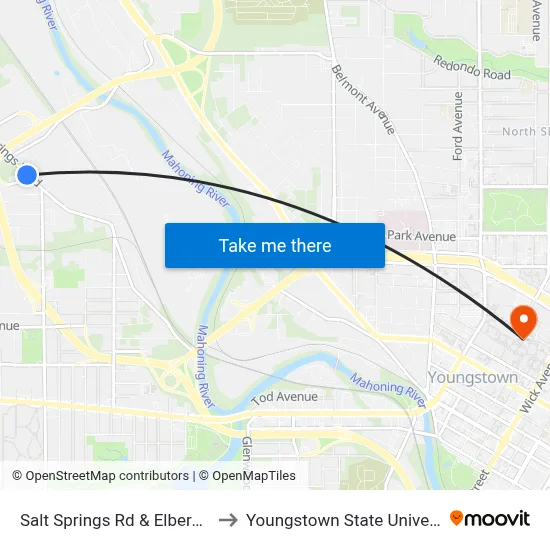 Salt Springs Rd & Elberen St to Youngstown State University map