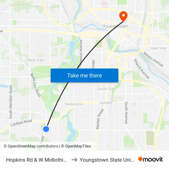 Hopkins Rd & W Midlothian Blvd to Youngstown State University map
