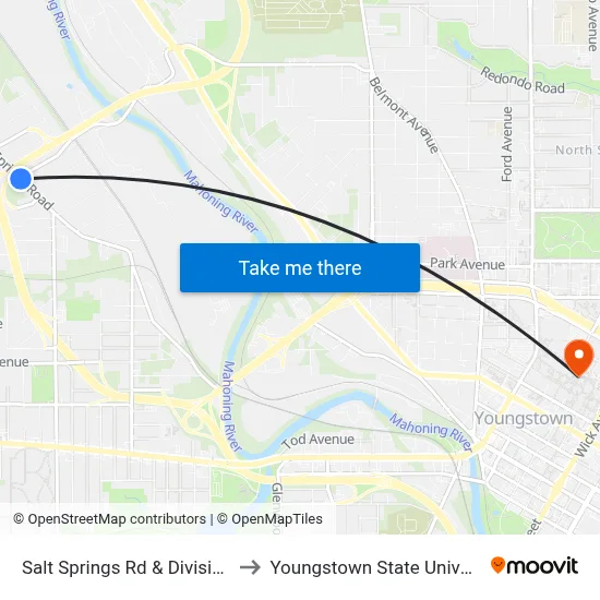 Salt Springs Rd & Division St to Youngstown State University map