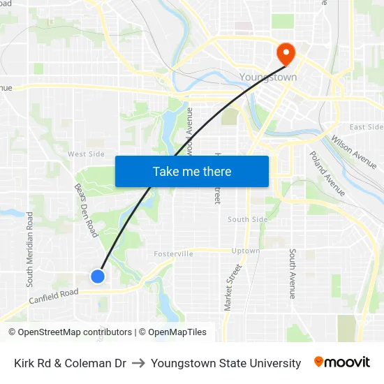 Kirk Rd & Coleman Dr to Youngstown State University map