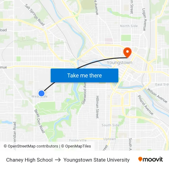 Chaney High School to Youngstown State University map