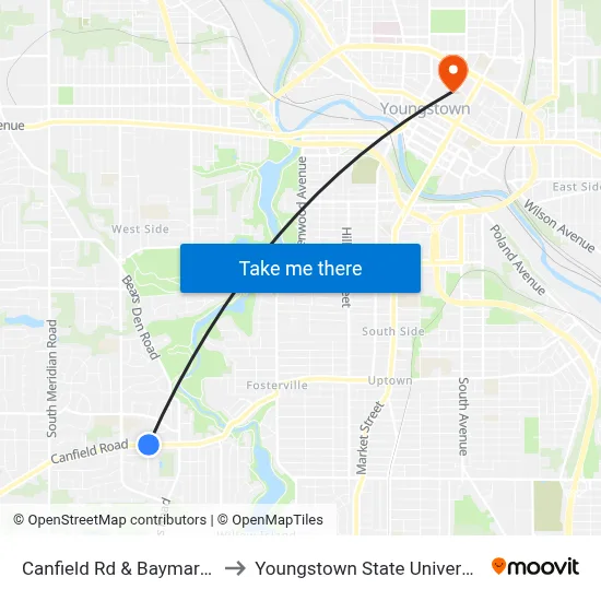 Canfield Rd & Baymar Dr to Youngstown State University map