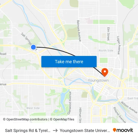 Salt Springs Rd & Tyrell St to Youngstown State University map