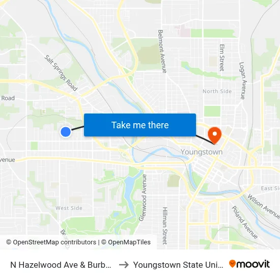 N Hazelwood Ave & Burbank Ave to Youngstown State University map