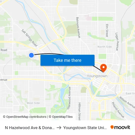 N Hazelwood Ave & Donald Ave to Youngstown State University map