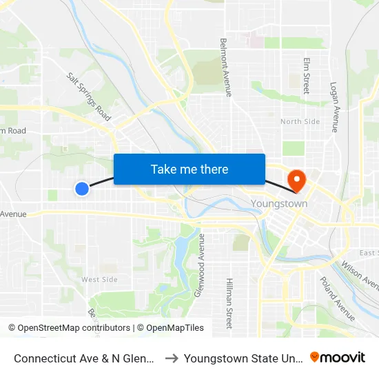 Connecticut Ave & N Glenellen Ave to Youngstown State University map