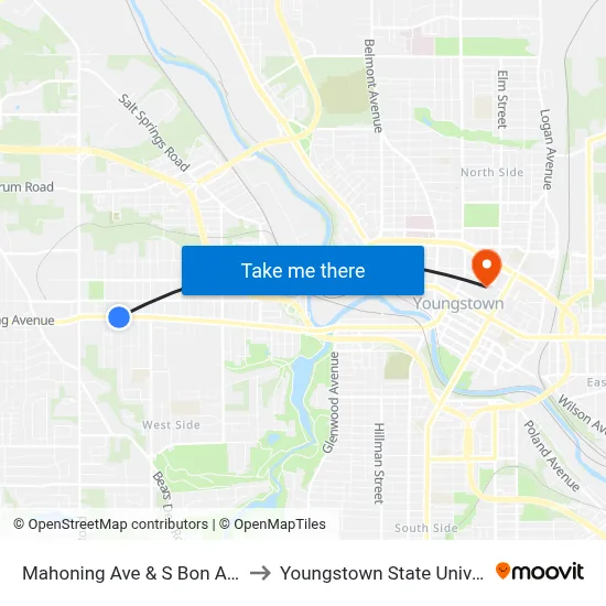 Mahoning Ave & S Bon Air Ave to Youngstown State University map