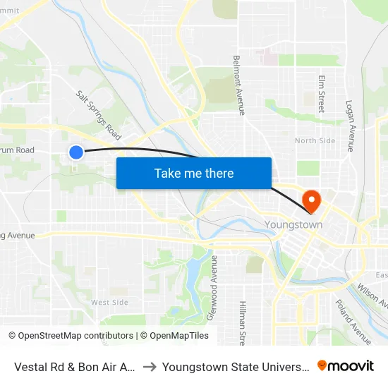 Vestal Rd & Bon Air Ave to Youngstown State University map