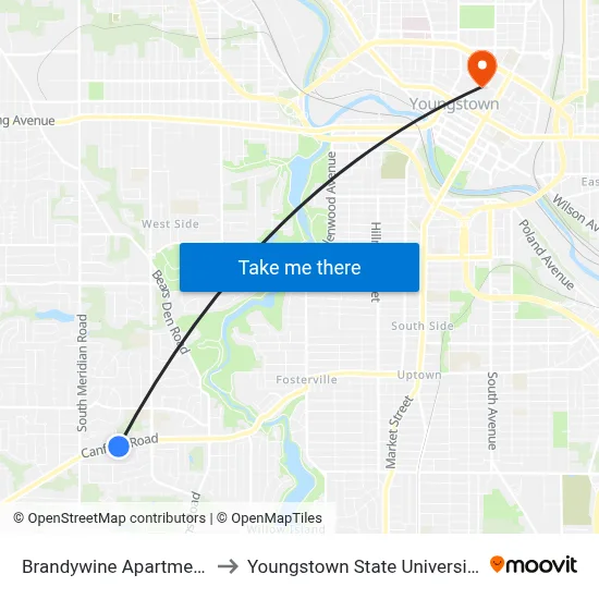 Brandywine Apartment to Youngstown State University map