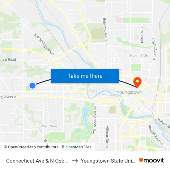 Connecticut Ave & N Osborn Ave to Youngstown State University map