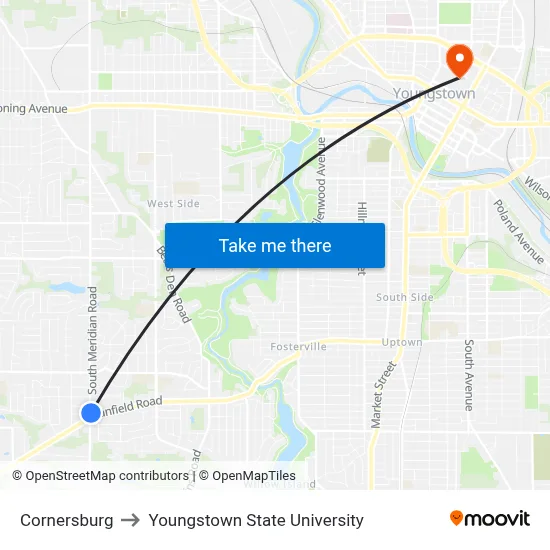Cornersburg to Youngstown State University map