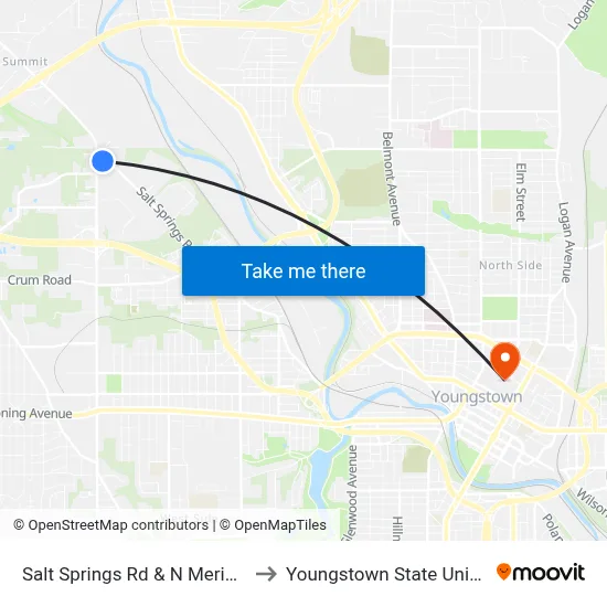 Salt Springs Rd & N Meridian Rd to Youngstown State University map
