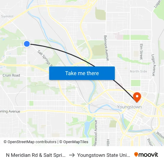 N Meridian Rd & Salt Springs Rd to Youngstown State University map