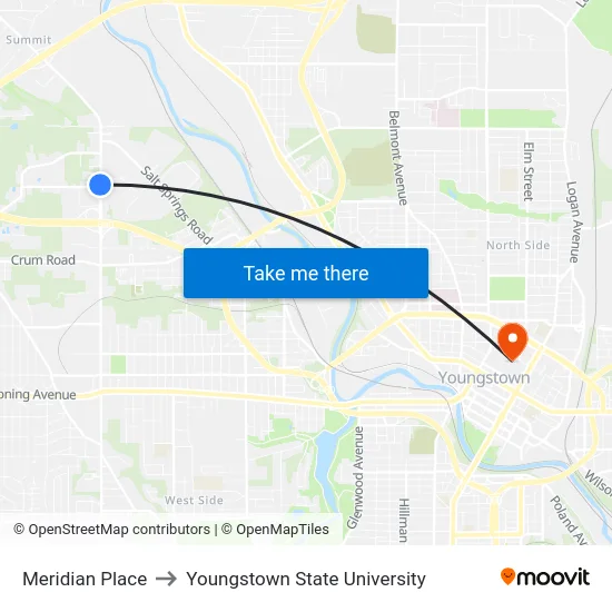 Meridian Place to Youngstown State University map