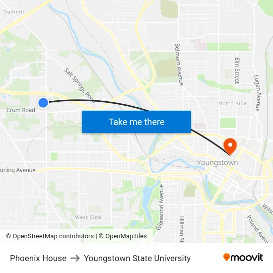 Phoenix House to Youngstown State University map