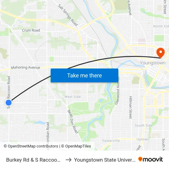 Burkey Rd  & S Raccoon Rd to Youngstown State University map