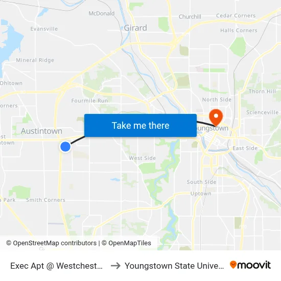 Exec Apt @ Westchester Dr to Youngstown State University map