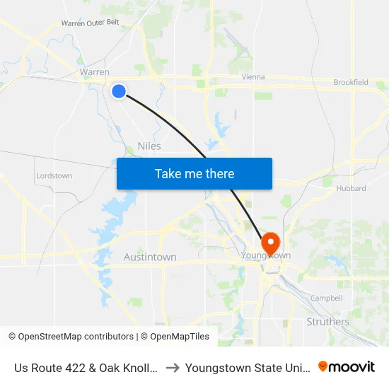 Us Route 422 & Oak Knoll Ave Se to Youngstown State University map