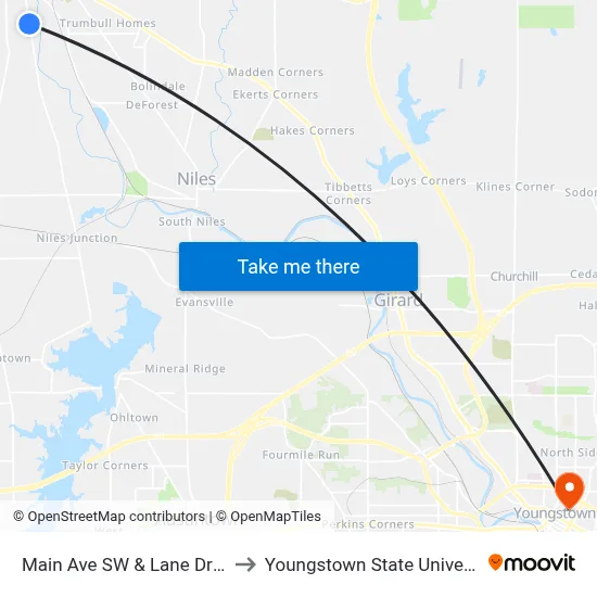 Main Ave SW & Lane Dr SW to Youngstown State University map