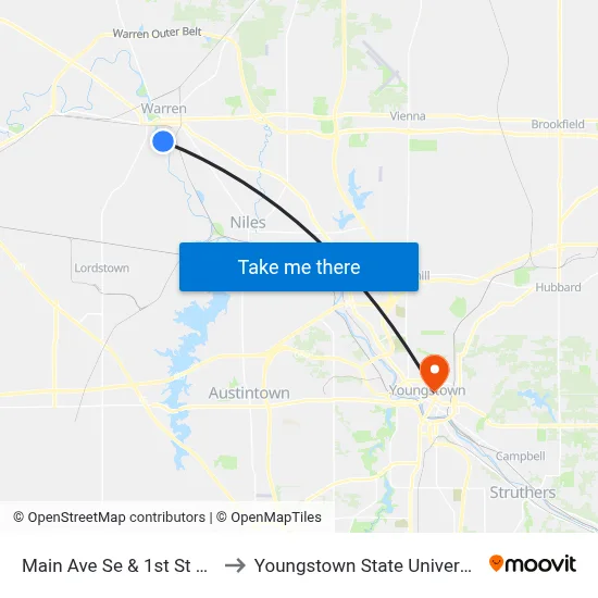 Main Ave Se & 1st St SW to Youngstown State University map