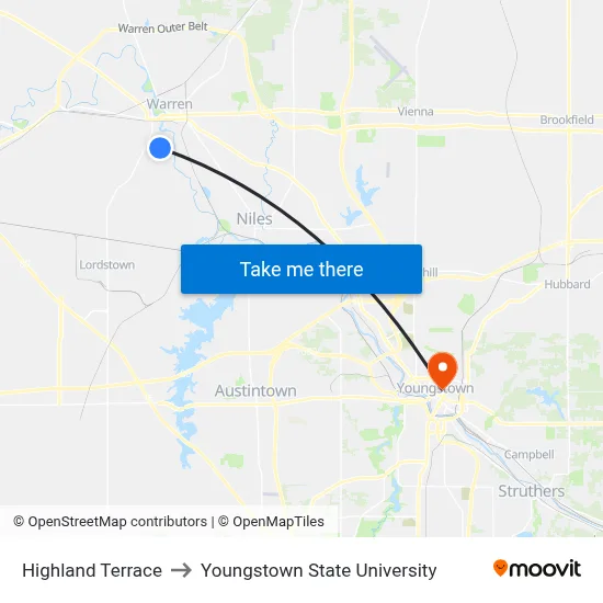 Highland Terrace to Youngstown State University map