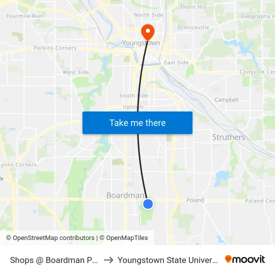 Shops @ Boardman Park to Youngstown State University map