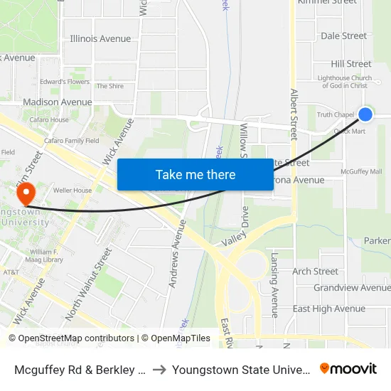 Mcguffey Rd & Berkley Ave to Youngstown State University map