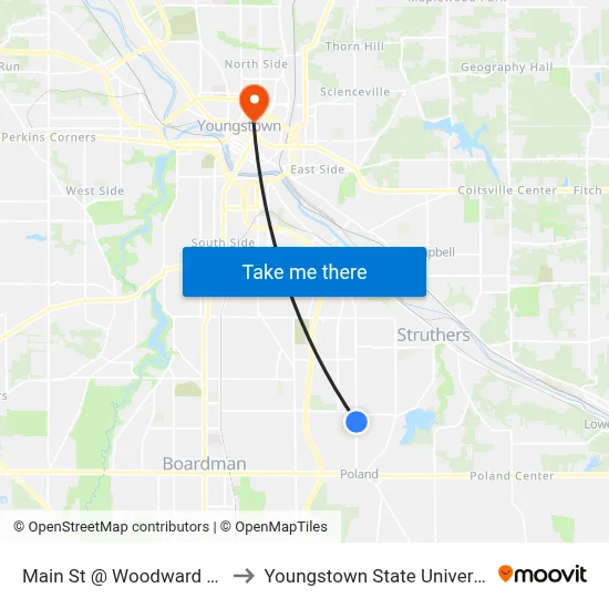 Main St  @ Woodward Ave to Youngstown State University map