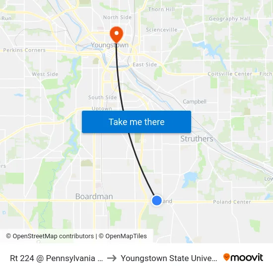Rt 224 @ Pennsylvania Ave to Youngstown State University map