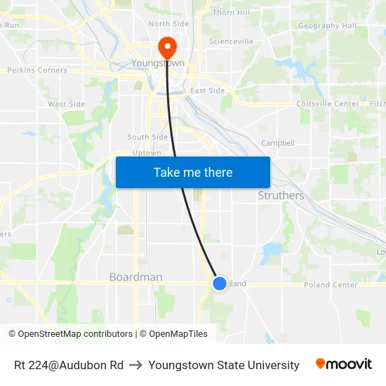 Rt 224@Audubon Rd to Youngstown State University map