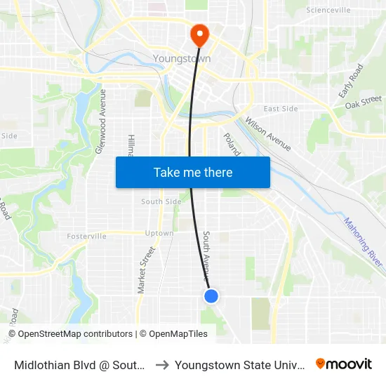 Midlothian Blvd @ South Ave to Youngstown State University map