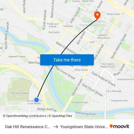 Oak Hill Renaissance Center to Youngstown State University map