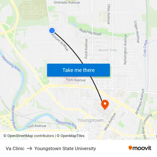 Va Clinic to Youngstown State University map