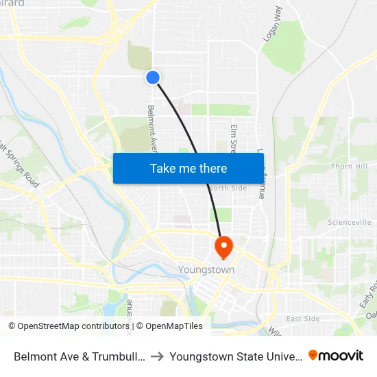 Belmont Ave & Trumbull Ave to Youngstown State University map