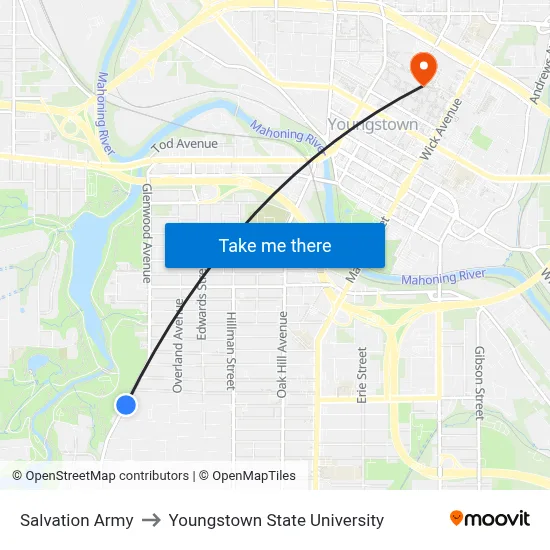 Salvation Army to Youngstown State University map