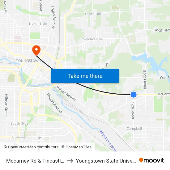 Mccarney Rd  & Fincastle Ln to Youngstown State University map