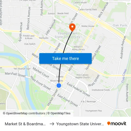 Market St & Boardman St to Youngstown State University map