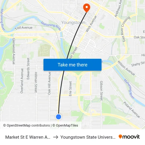 Market St E Warren Ave to Youngstown State University map